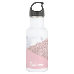Elegant girly rose gold glitter white marble pink 532 ml water bottle