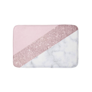 elegant girly rose gold glitter white marble pink bath mat