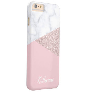 Elegant girly rose gold glitter white marble pink barely there iPhone 6 plus case