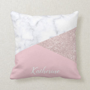 Elegant girly rose gold glitter white marble pink cushion