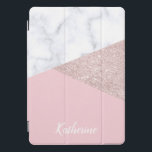 Elegant girly rose gold glitter white marble pink iPad pro cover<br><div class="desc">Stylish and elegant geometric faux rose gold glitter,  white marble and pink colour block.</div>