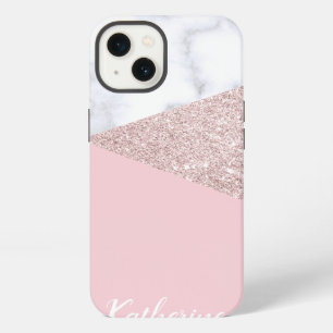 Elegant girly rose gold glitter white marble pink iPhone 13 case