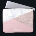 Elegant girly rose gold glitter white marble pink laptop sleeve<br><div class="desc">Stylish and elegant geometric faux rose gold glitter,  white marble and pink colour block.</div>