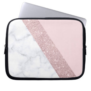 elegant girly rose gold glitter white marble pink laptop sleeve