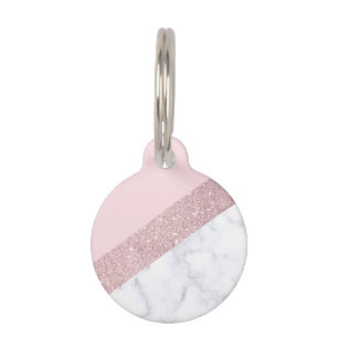 elegant girly rose gold glitter white marble pink pet tag