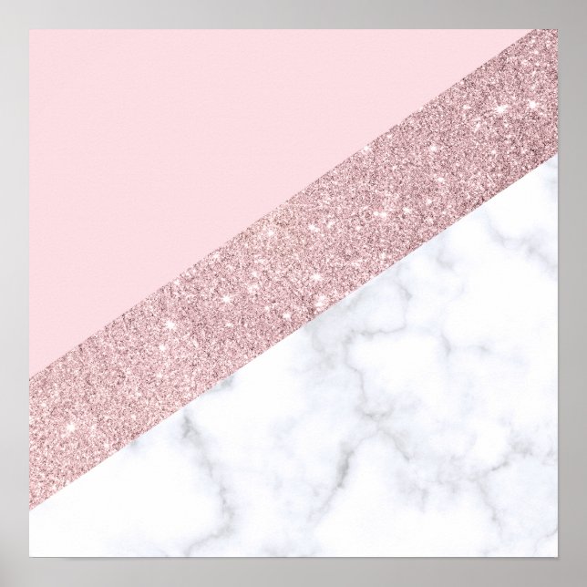 elegant girly rose gold glitter white marble pink poster (Front)