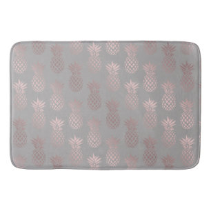 Elegant girly rose gold & grey pineapple pattern bath mat