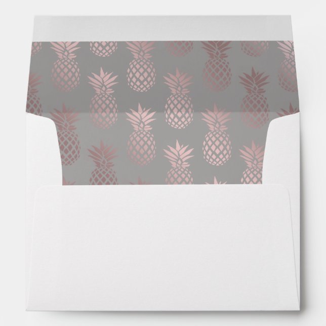 Elegant girly rose gold & grey pineapple pattern envelope (Back (Bottom))