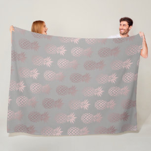 Elegant girly rose gold & grey pineapple pattern fleece blanket