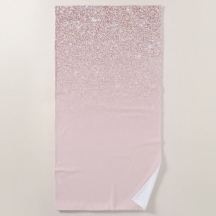 Elegant Girly Rose Gold Pink Glitter Ombre Beach Towel