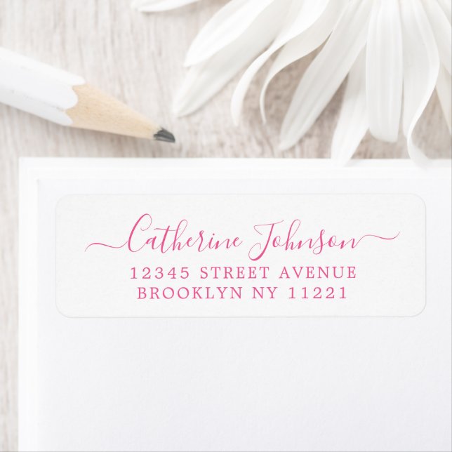 Elegant Girly Script Calligraphy Hot Pink Return Address Label (Insitu)