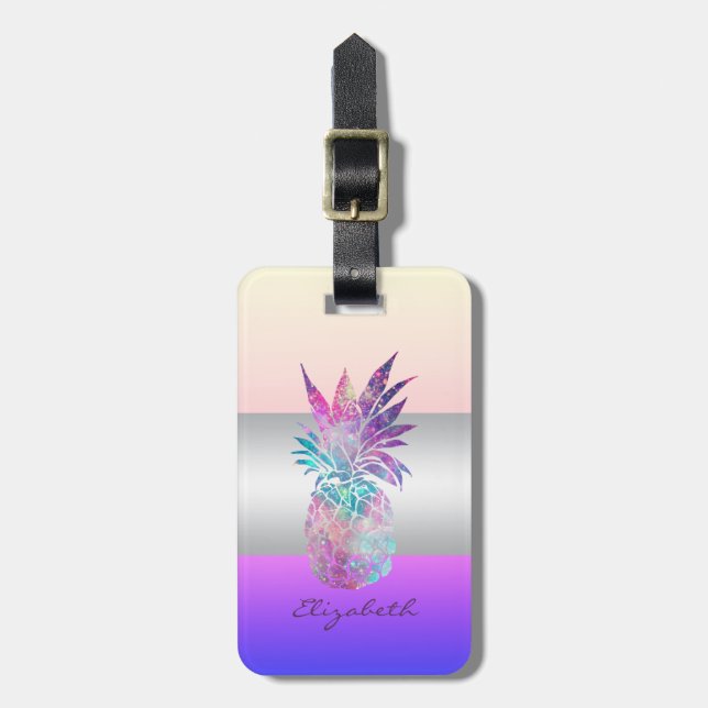 Elegant Girly Stripe, Pineapple Luggage Tag (Front Vertical)