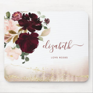 Elegant Girly Stylish Gold Glitter Floral Monogram Mouse Pad