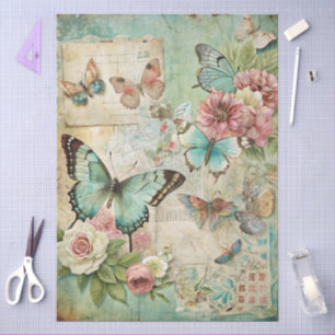 Elegant Girly Teal Cottagecore Floral Tissue Paper
