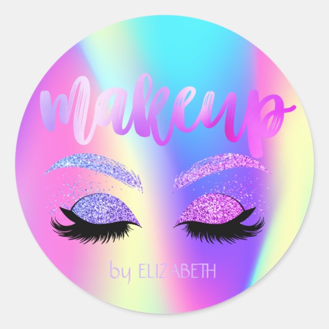 Elegant Girly Trendy Glitter Lashes Holographic Classic Round Sticker (Front)