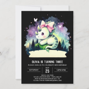 Elegant Girly Triceratops Birthday Invitation