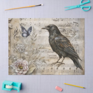 Elegant Girly Victorian Ephemera Florals & Raven Tissue Paper