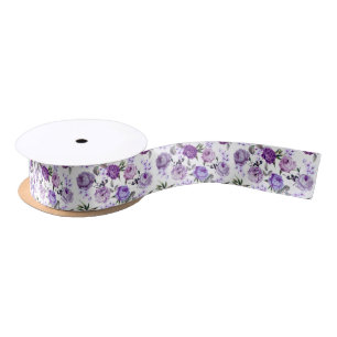 Elegant Girly Violet Lilac Purple Flowers Satin Ribbon