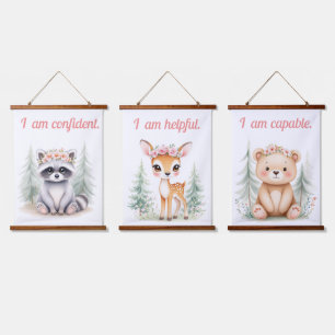 Elegant Girly Watercolor Woodland Animal Nursery Hanging Tapestry