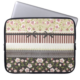 Elegant Girly White Lace And Pink Roses Laptop Sleeve