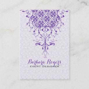 Elegant Girly White & Purple Floral Lace Business Card