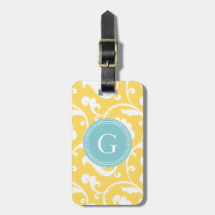 Elegant girly yellow floral pattern monogram luggage tag