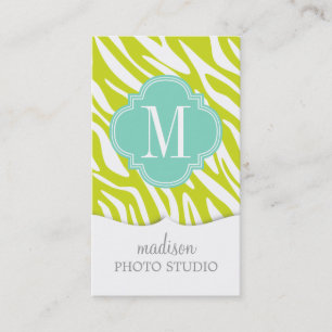 Elegant Girly Zebra Lime Turquoise Personalised Business Card