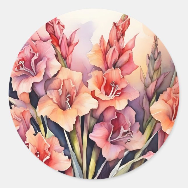 Elegant Gladiolus Watercolor Classic Round Sticker (Front)