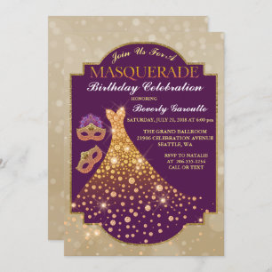 Elegant Glam Birthday Masquerade Invitation