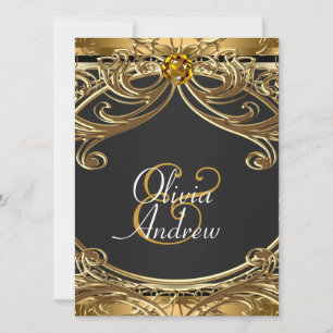 Elegant Glam Black and Gold Wedding Invitation