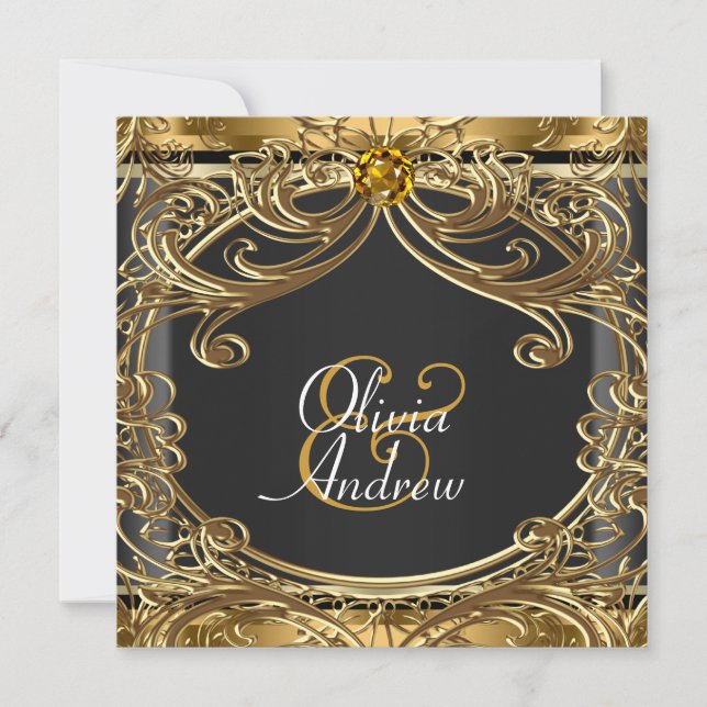 Elegant Glam Black and Gold Wedding Invitation (Front)
