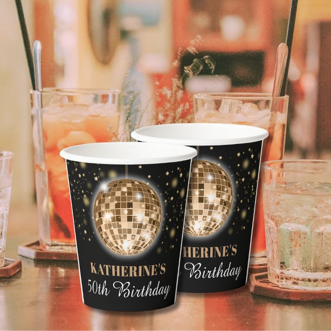 Elegant Glam Black Gold 50th Birthday  Paper Cups (Creator Uploaded)