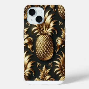 Elegant Glam Black & Gold Tropical Pineapple iPhone 15 Case