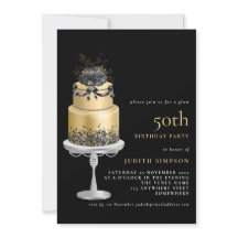 Elegant Glam Cake Florals Gold 50th Birthday Black