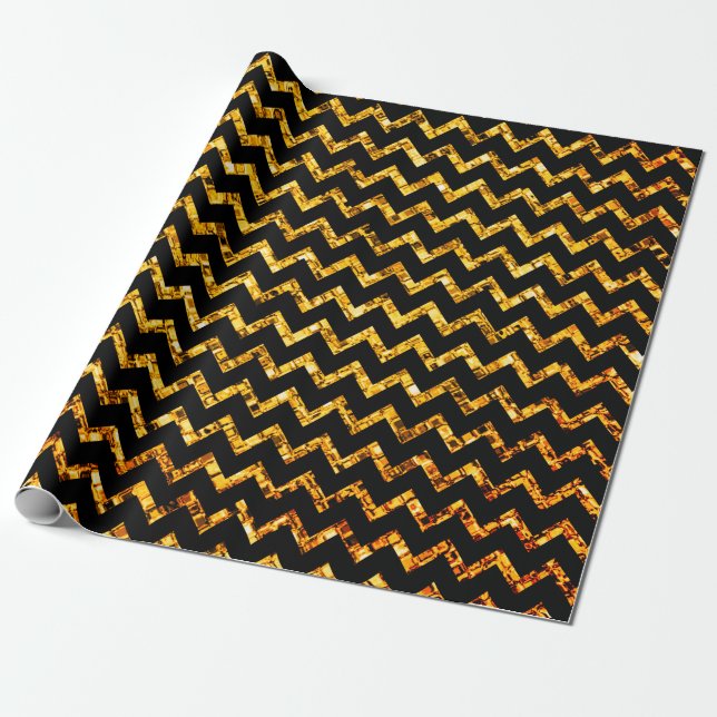 Elegant Glam Chevron Gold Black Glitter Sparkle Wrapping Paper (Unrolled)
