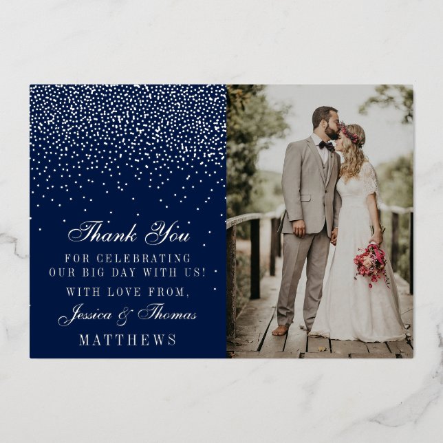 Elegant Glam Confetti Wedding Photo Thank You Real (Front)