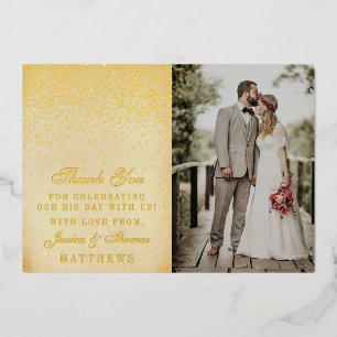 Elegant Glam Confetti Wedding Photo Thank You Real