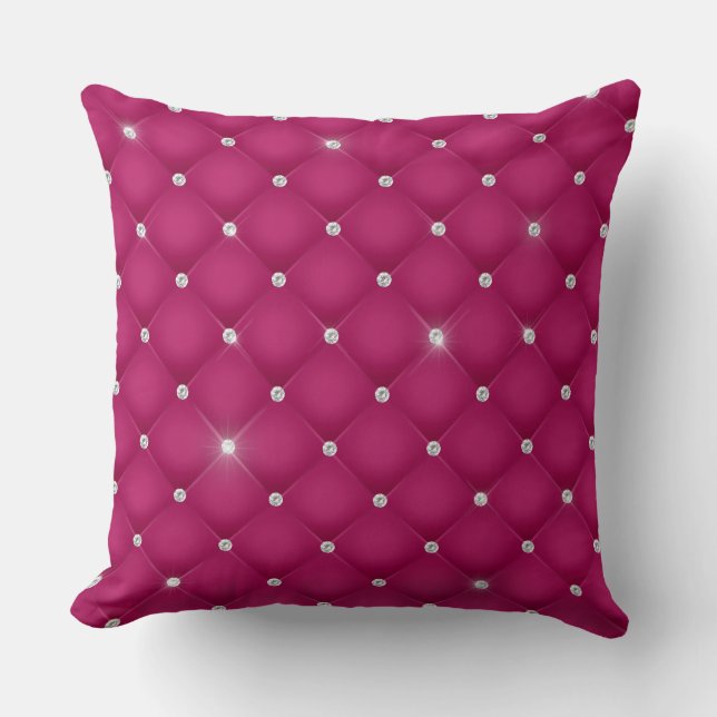 Elegant Glam Glittering Tufted Diamond Crimson Cushion (Front)