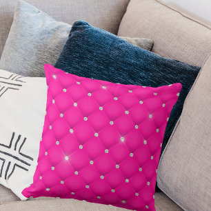 Elegant Glam Glittering Tufted Diamond Hot Pink Cushion