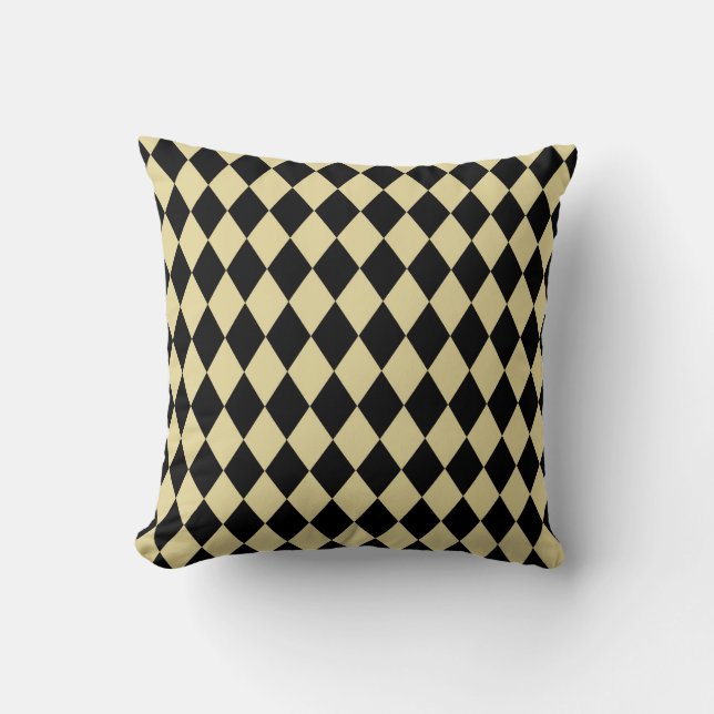 Elegant Glam Gold and Black Harlequin Pattern Cushion (Front)