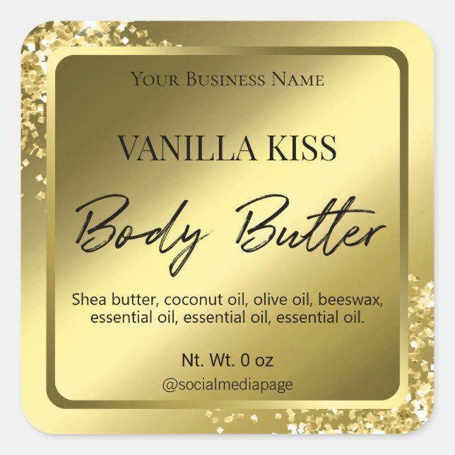Elegant Glam Gold Body Butter Labels (Front)