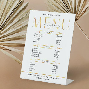 Elegant Glam Gold Effect Business Price List Menu Pedestal Sign