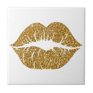 Elegant Glam Gold Glitter Lips Sparkle Ceramic Tile