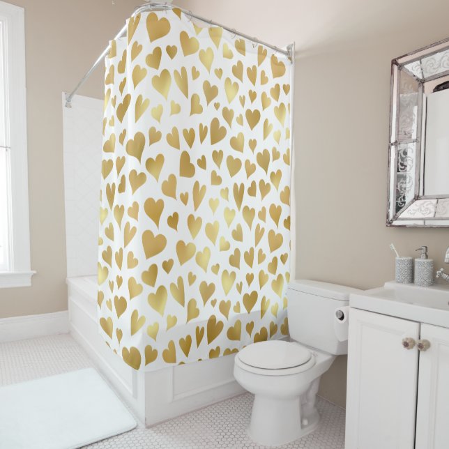 Elegant Glam Gold Hearts Pattern Shower Curtain (In Situ)