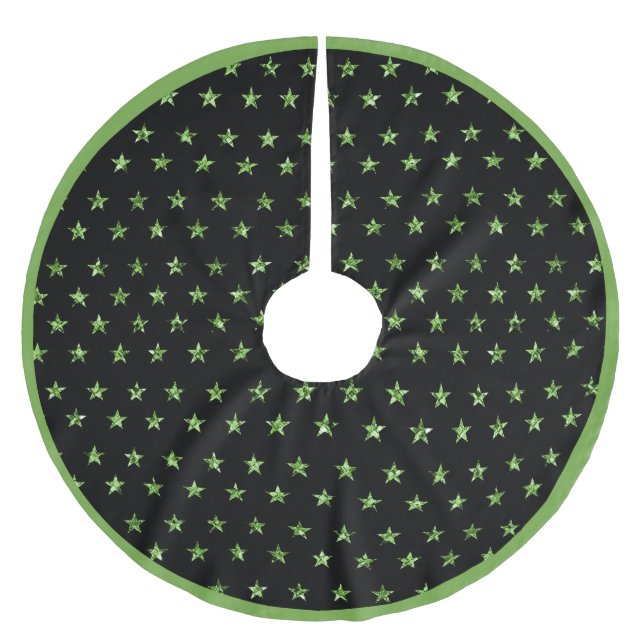 Elegant Glam Green Diamond Stars  Sparkle Gems  Brushed Polyester Tree Skirt (Front)