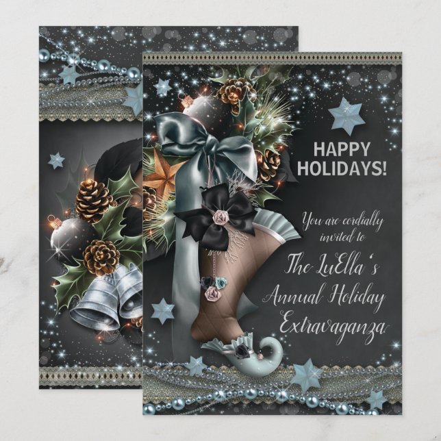 Elegant Glam Holiday Christmas Party Invitations (Front/Back)