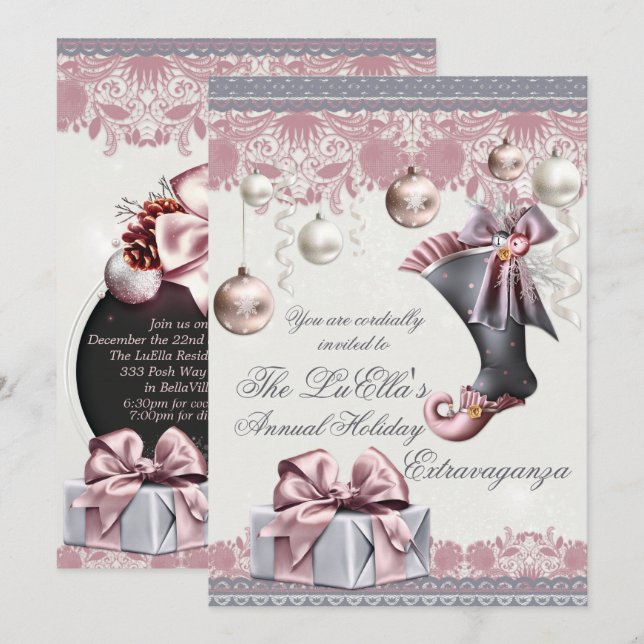 Elegant Glam Holiday Christmas Party Invitations (Front/Back)