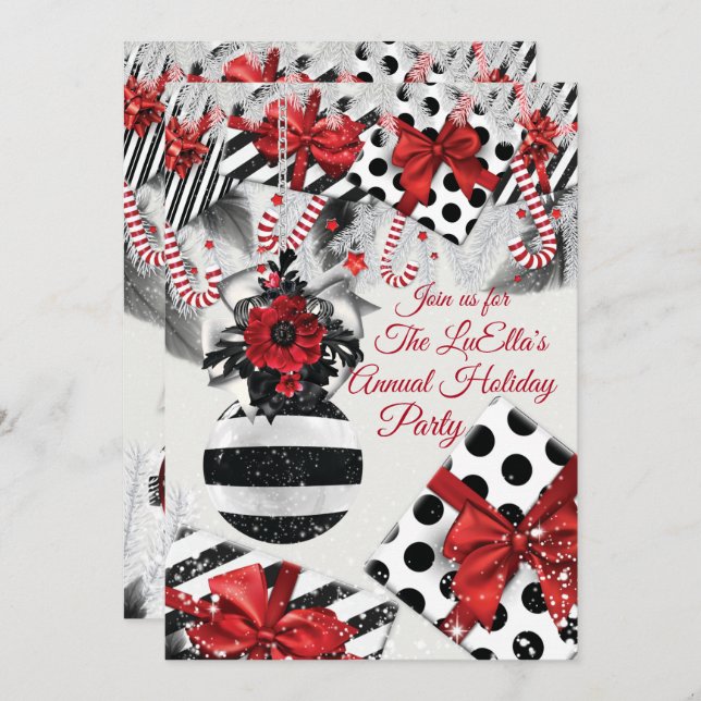 Elegant Glam Holiday Christmas Party Invitations (Front/Back)