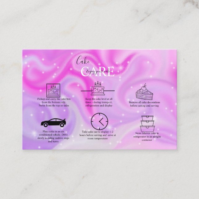 Elegant Glam Holographic Cake Care Business Card (Front)