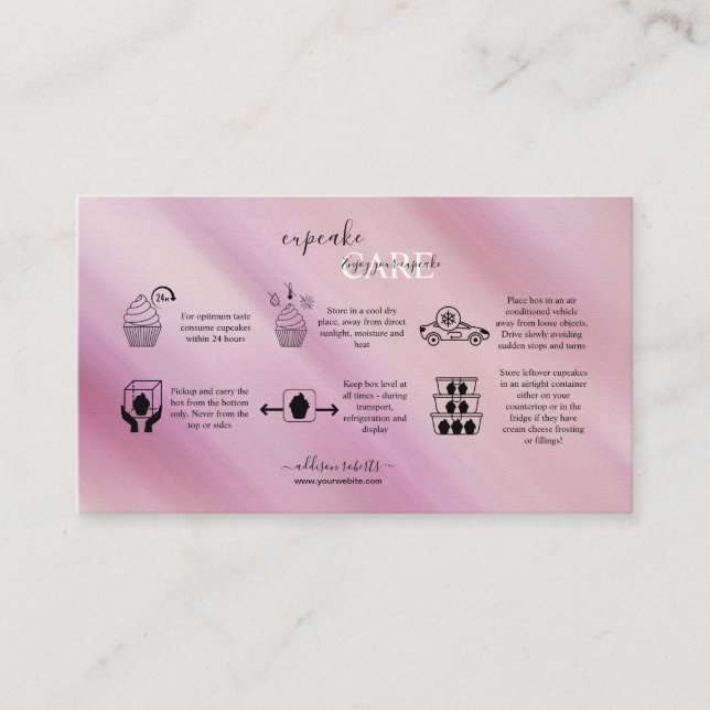 Elegant Glam Iridescent Holographic Cupcake Care   Business Card (Front)